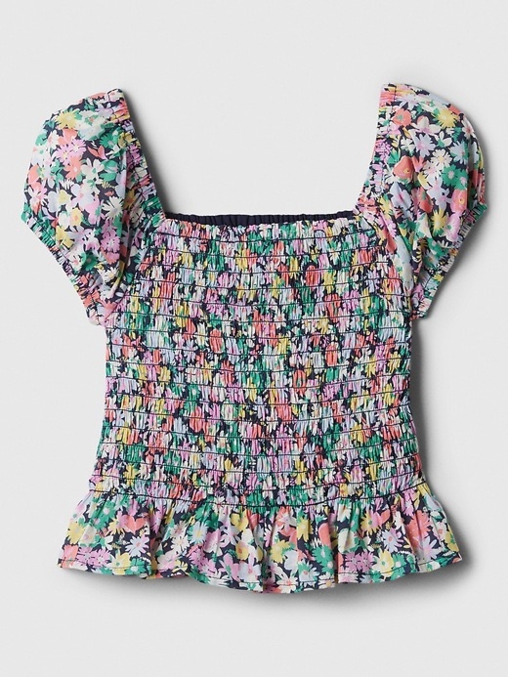 NWT GAP KIDS Smocked Floral Square-Neck Puff Sleeve Top - Multicolor Small 6-7
